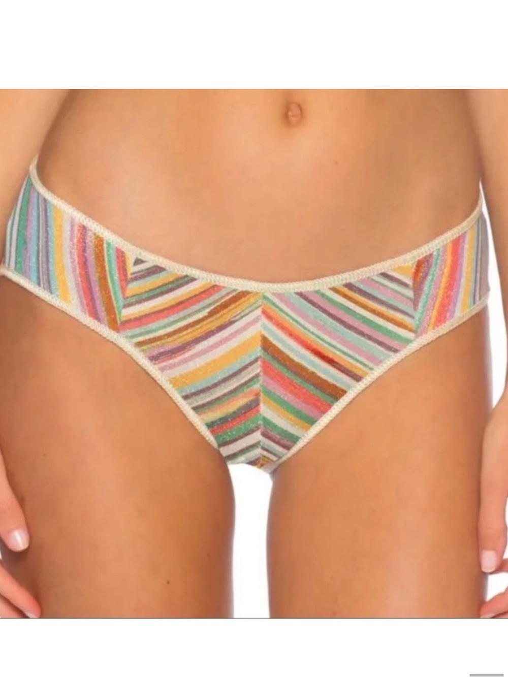 Brand New BECCA Metallic Sparkly Rainbow Striped Hipster Bikini Bottom Swimsuit